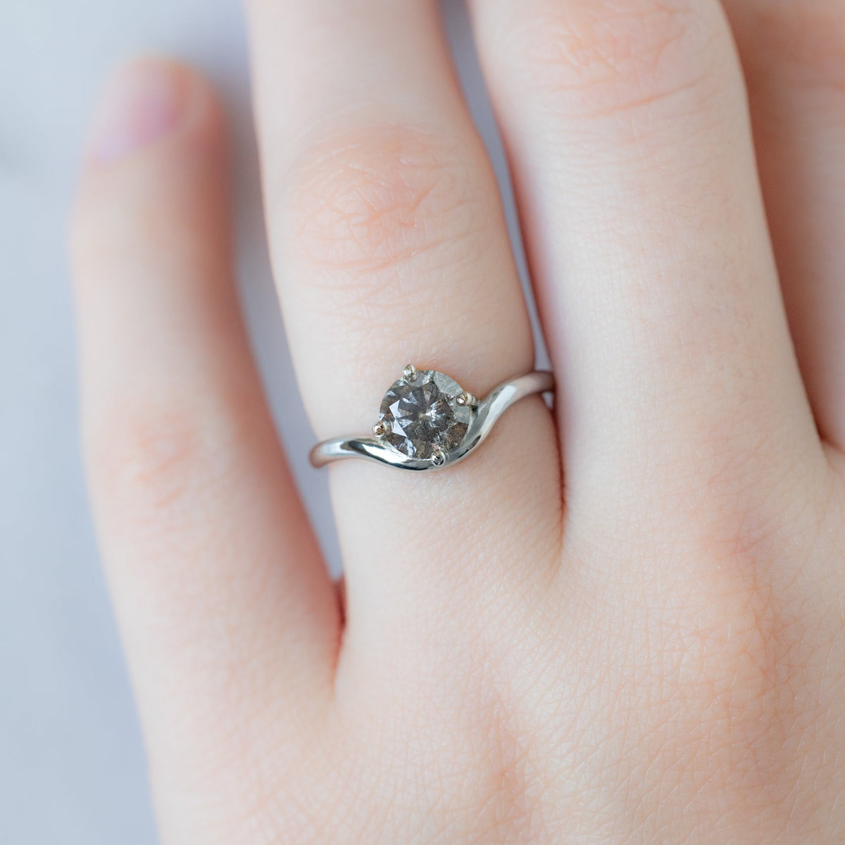 The Wave Ring | .95ct Round Salt and Pepper Diamond in 14K White Gold