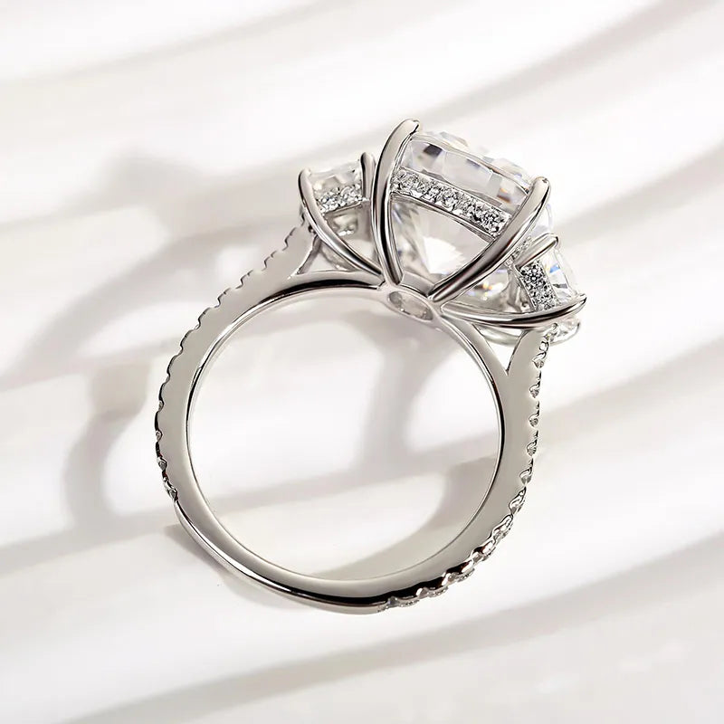 Gorgeous Cushion Cut 5.0ct Three Stone Engagement Ring In Sterling Silver