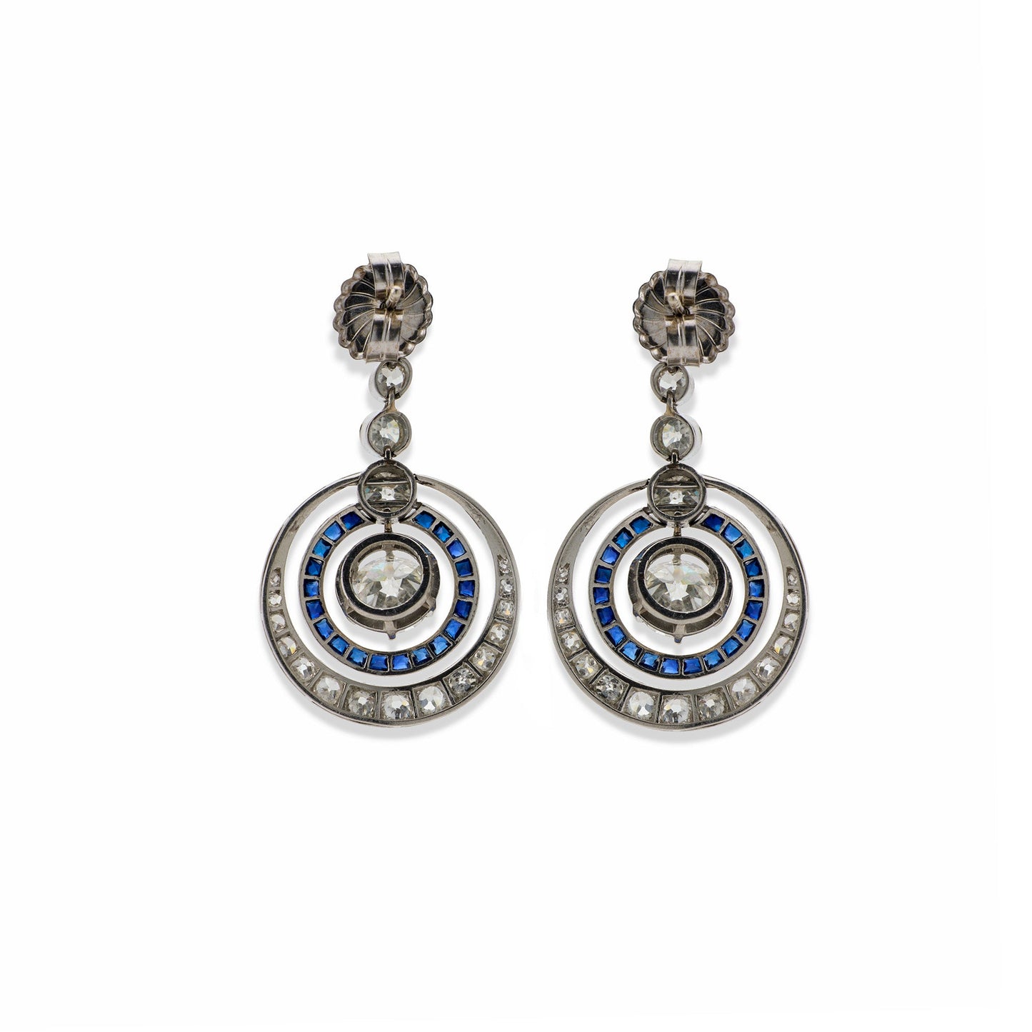 Art Deco Diamond and Sapphire Earrings
