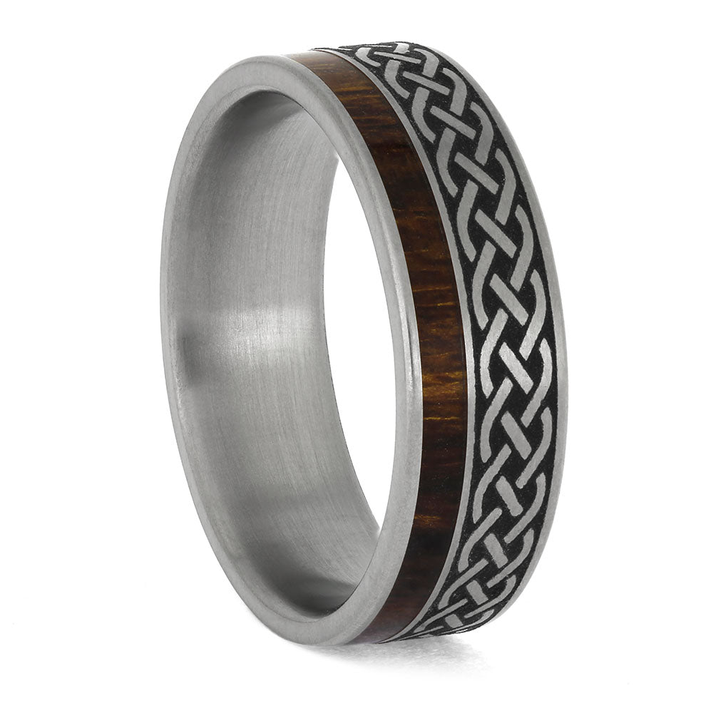 Ironwood Inlaid in Titanium with Celtic Knot Eternity Engraving