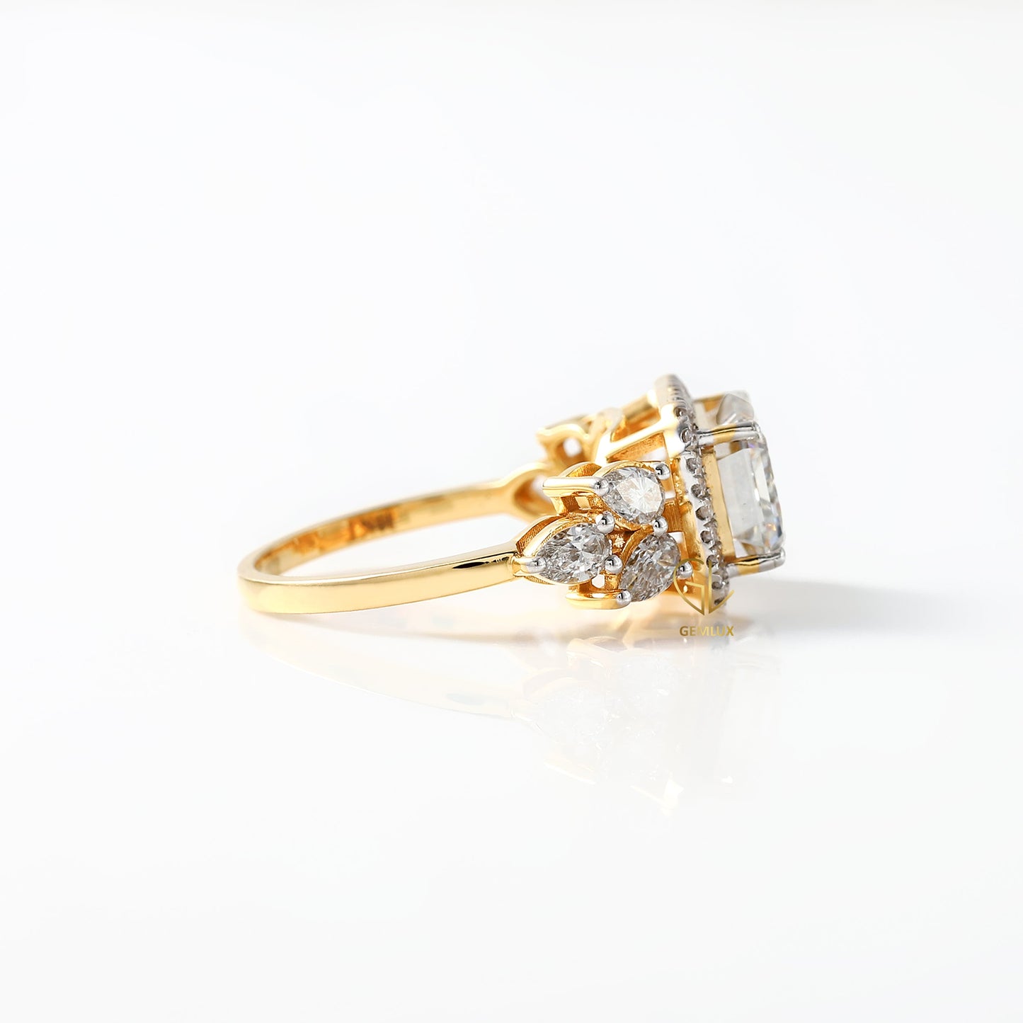 East West 3 ct Emerald Cut Lab Grown Halo Engagement Ring