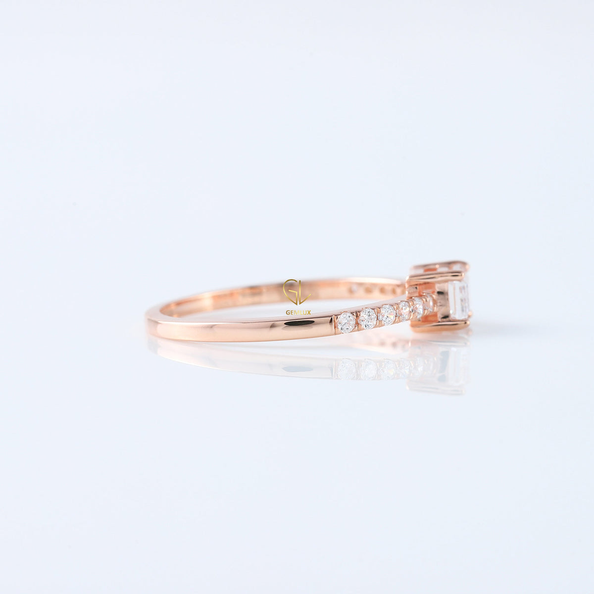East West Emerald Cut Lab Grown Diamond Accent Ring