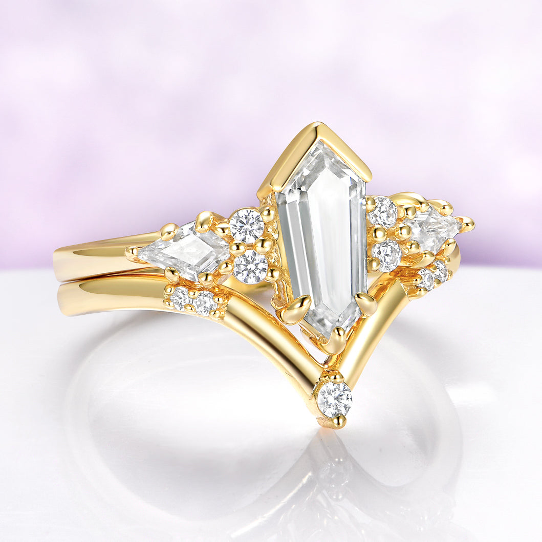 Elongated Hexagon Lab Diamond Engagement Ring Set in Solid 14K Yellow Gold (IGI Certified)