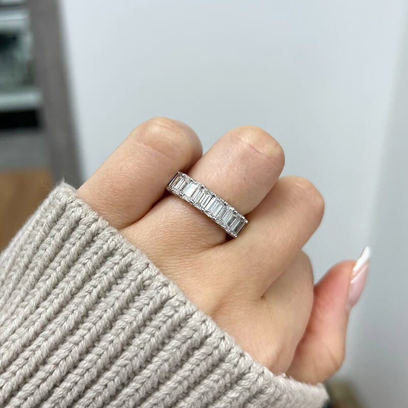 Emerald-Cut Moissanite Eternity Wedding Band Ring In Sterling Silver