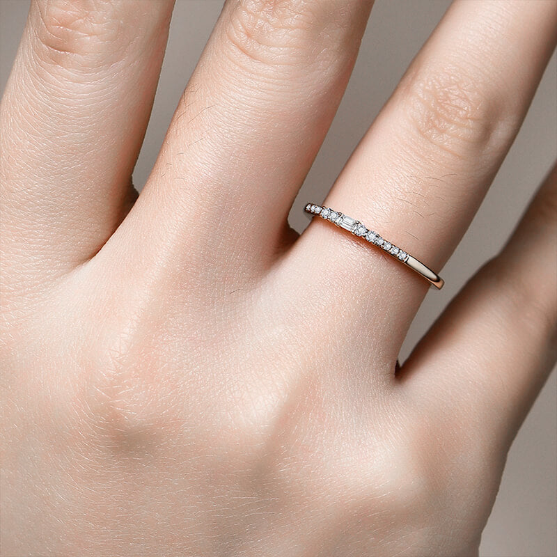 Emerald-Cut Moissanite Side Stone Pave Wedding Band Ring