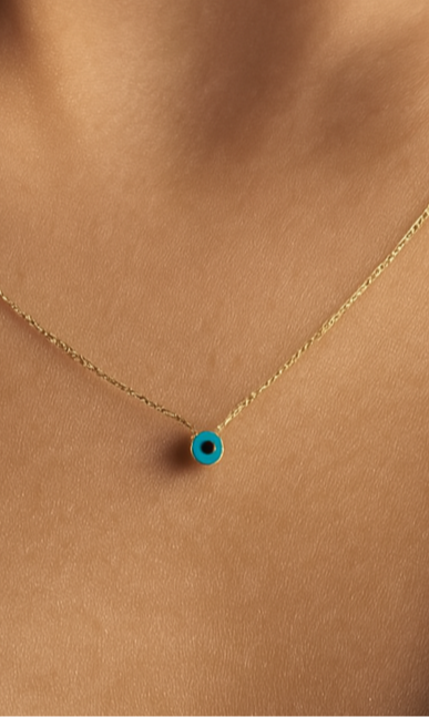14k Gold Blue Evil Eye Necklace