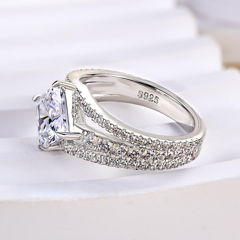 Vintage Princess Cut Sterling Silver Engagement Ring