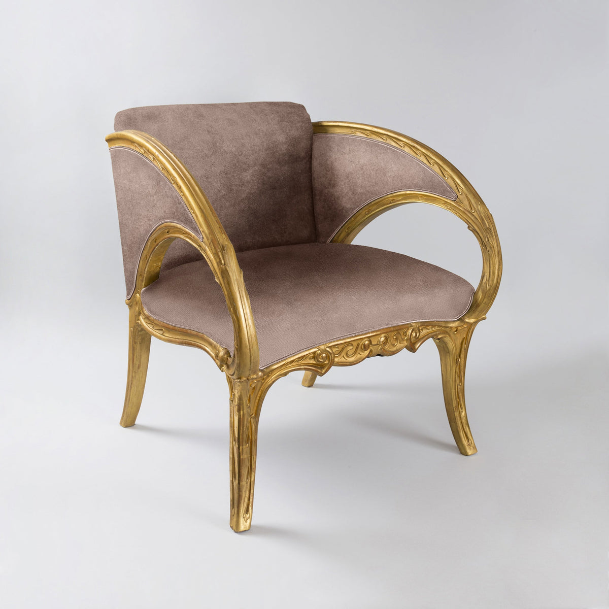 Joan Busquets Pair of Blue Floral Giltwood Armchairs