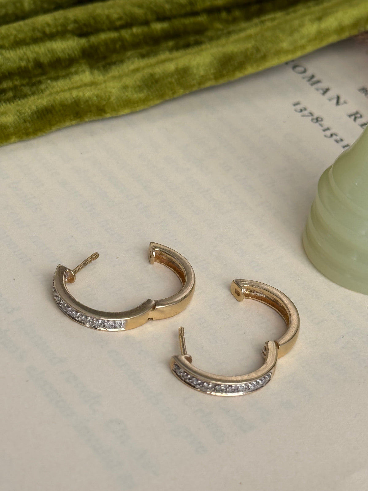 Vintage 14k & Diamond Hoops