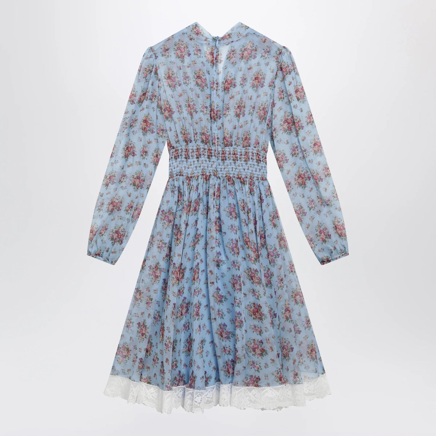 Dolce&Gabbana - Floral bouquet-print chiffon dress in light blue