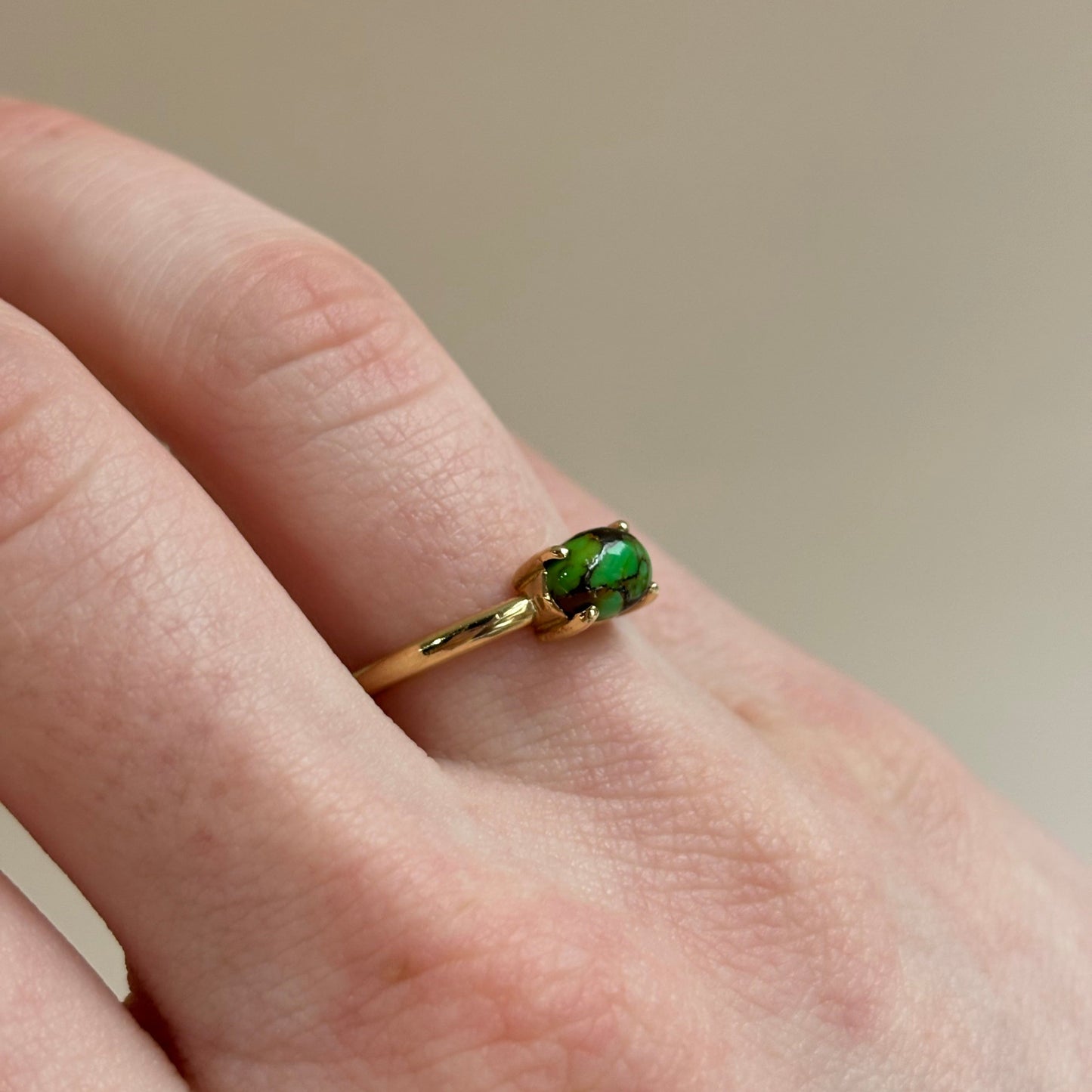 Green Turquoise Solitaire Ring | 14K Yellow Gold