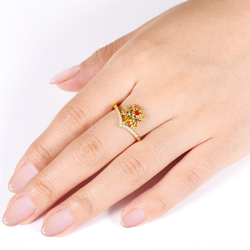 Gnoce Tree of Life V Ring Platinum-plated Silver Blend