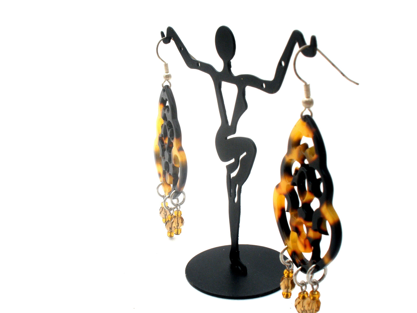 Faux Tortoise Shell & Crystal Bead Earrings 925