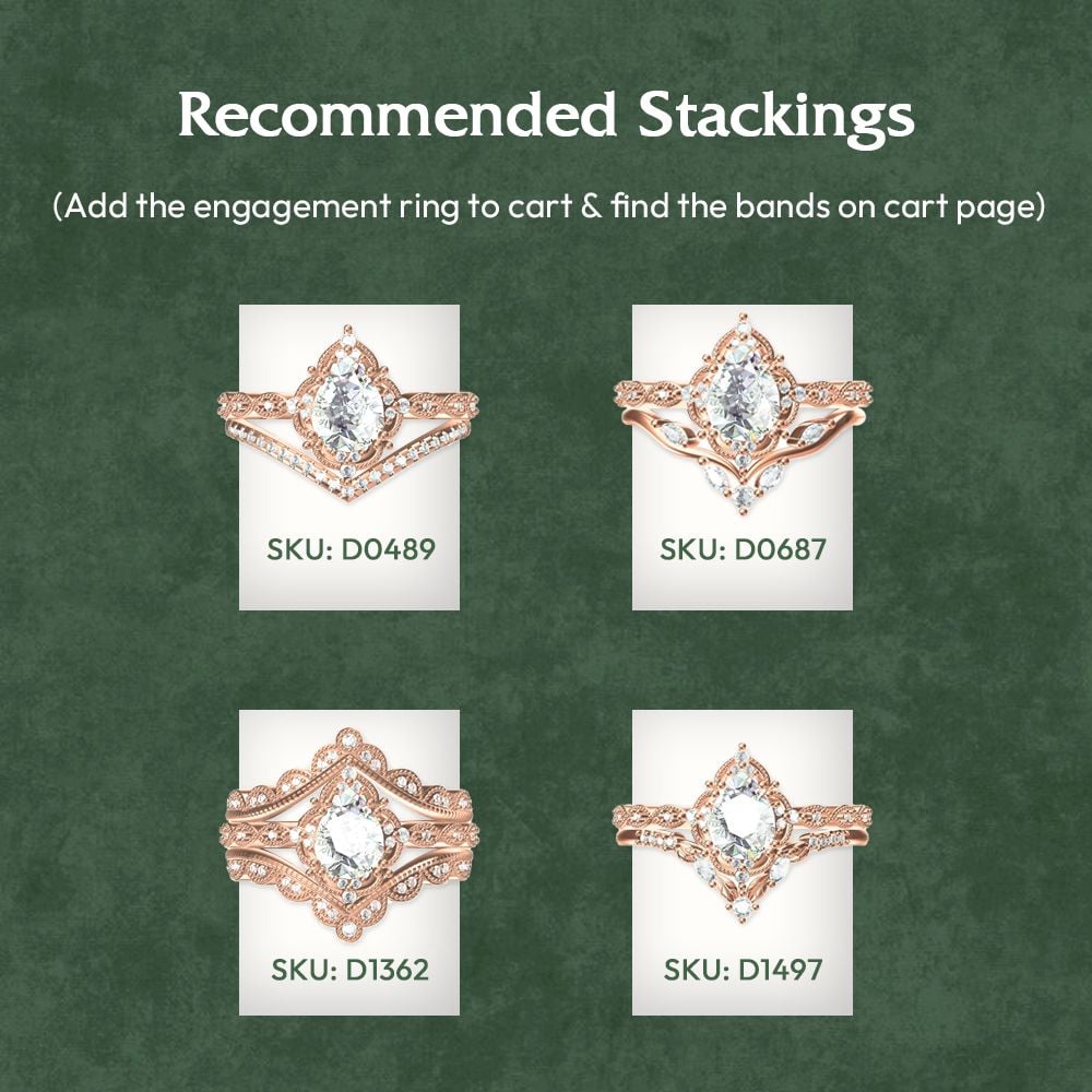 Filigree Floral Halo | Vintage Inspired Pear Cut Moissanite Engagement Ring with Milgrain Accents