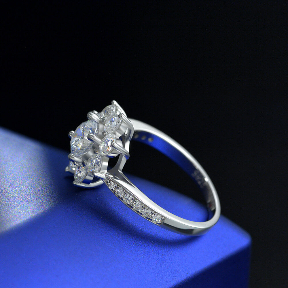 Floral Halo Moissanite Channel Set Engagement Ring