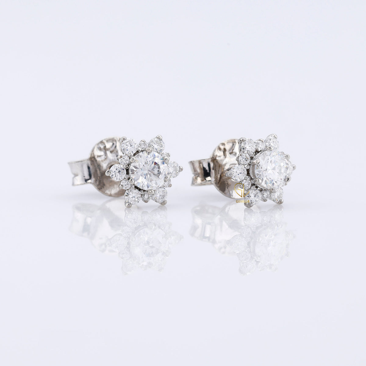 Floral Halo Round Cut Moissanite Stud Earrings
