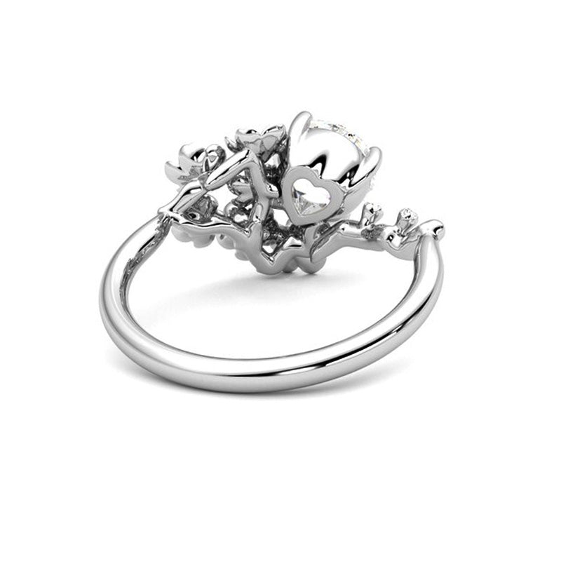 Floral Petal Round Moissanite Cluster Engagement Ring