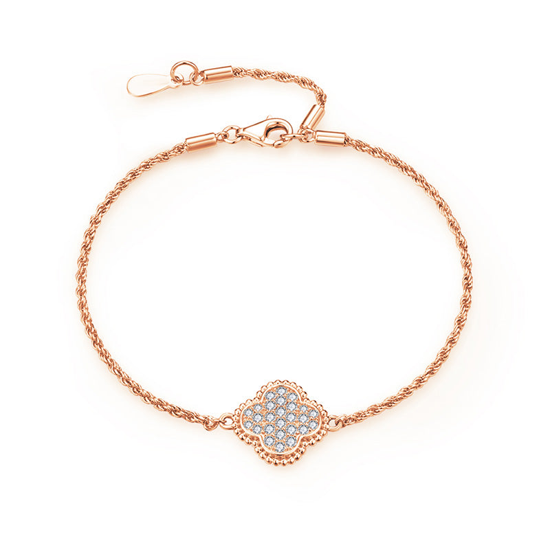 Four Leaf Cluster Moissanite Rope Bracelet In Sterling Silver