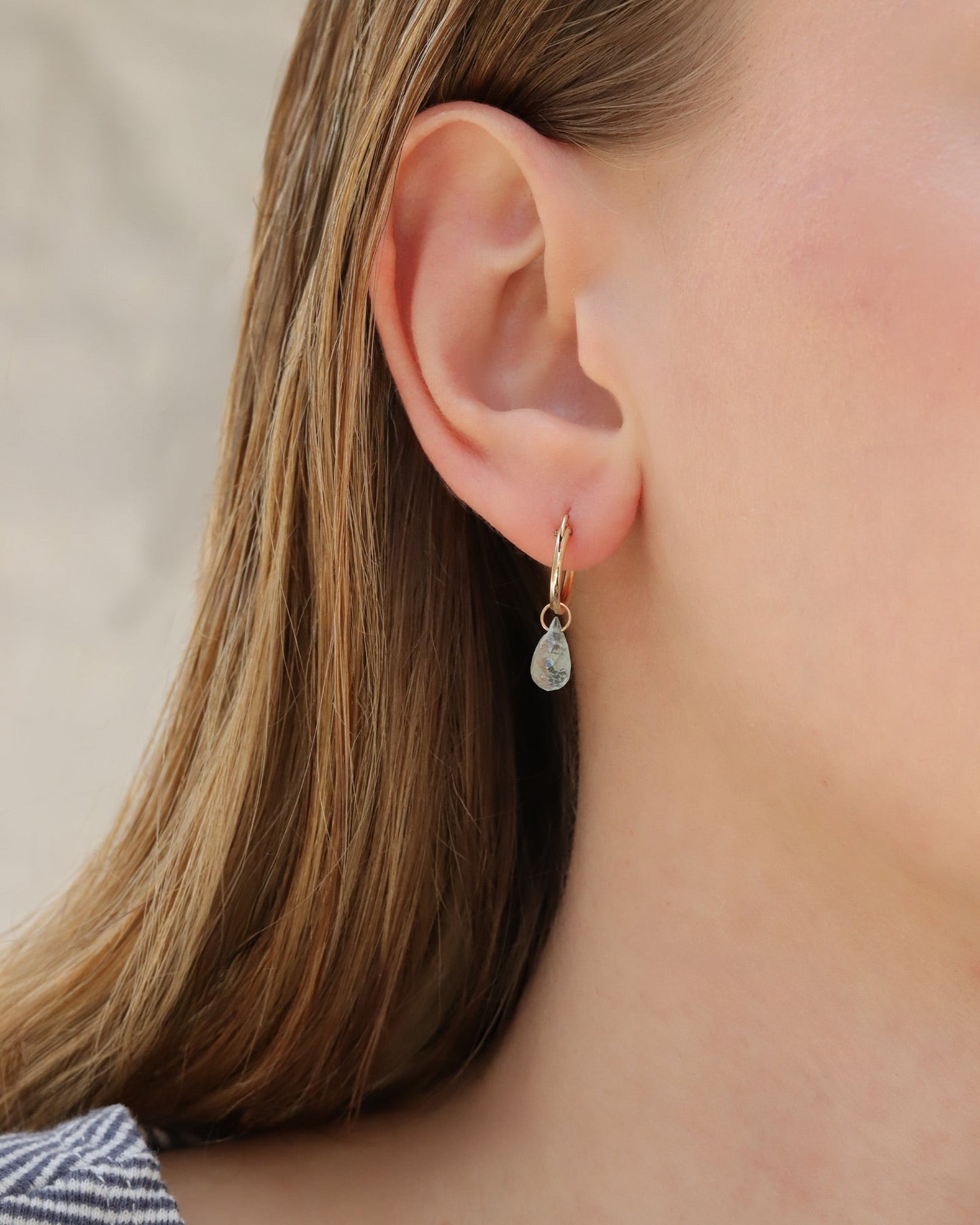 Aquamarine Teardrop Floating Drop Huggies | 10mm