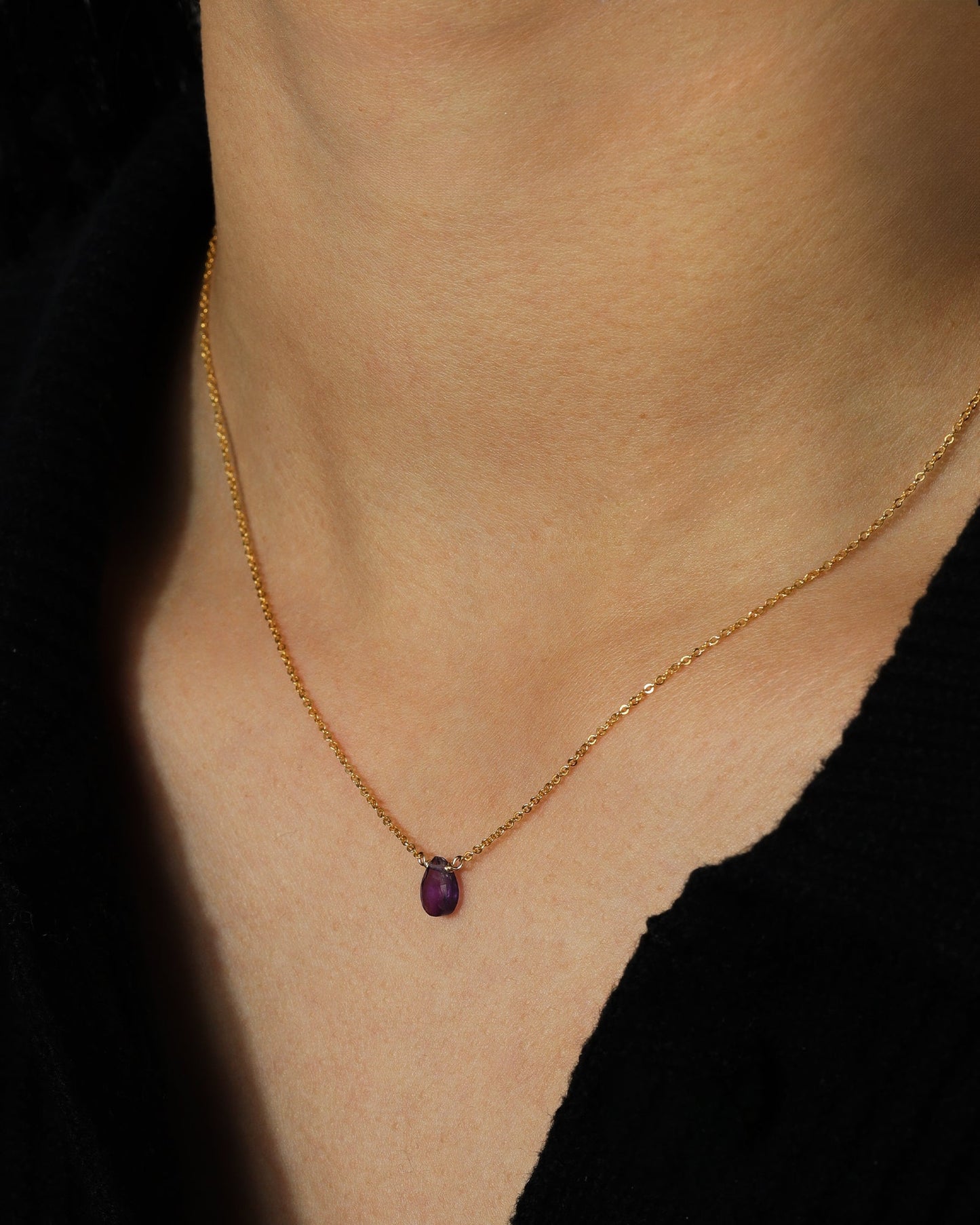Amethyst Pear Cable Chain Necklace | 6mm