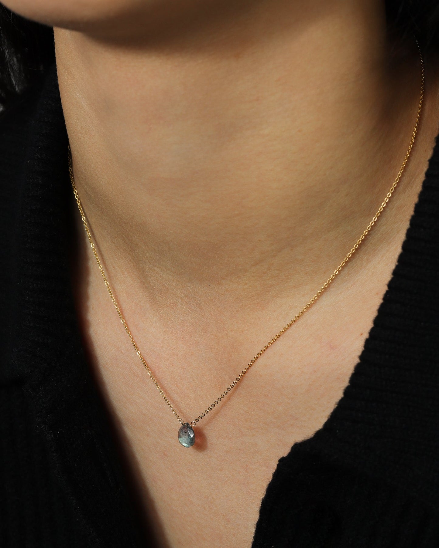 Labradorite Heart Cable Chain Necklace | 8mm