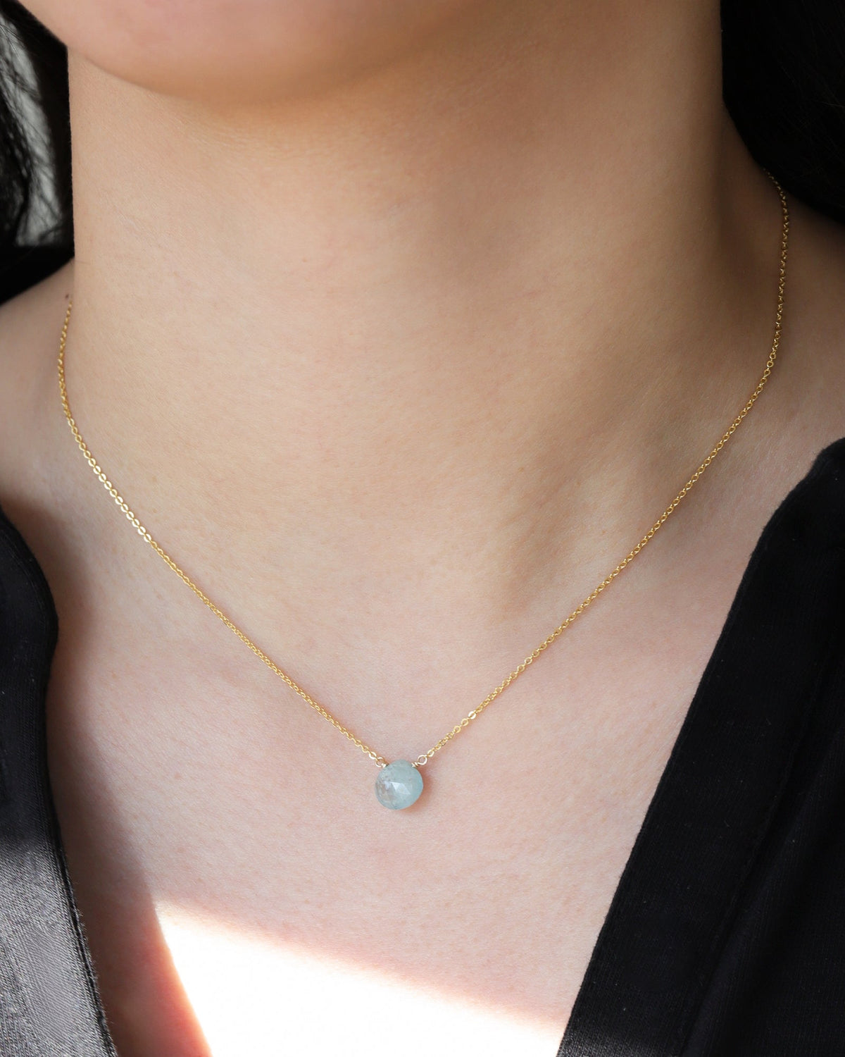 Aquamarine Heart Cable Chain Necklace | 8mm
