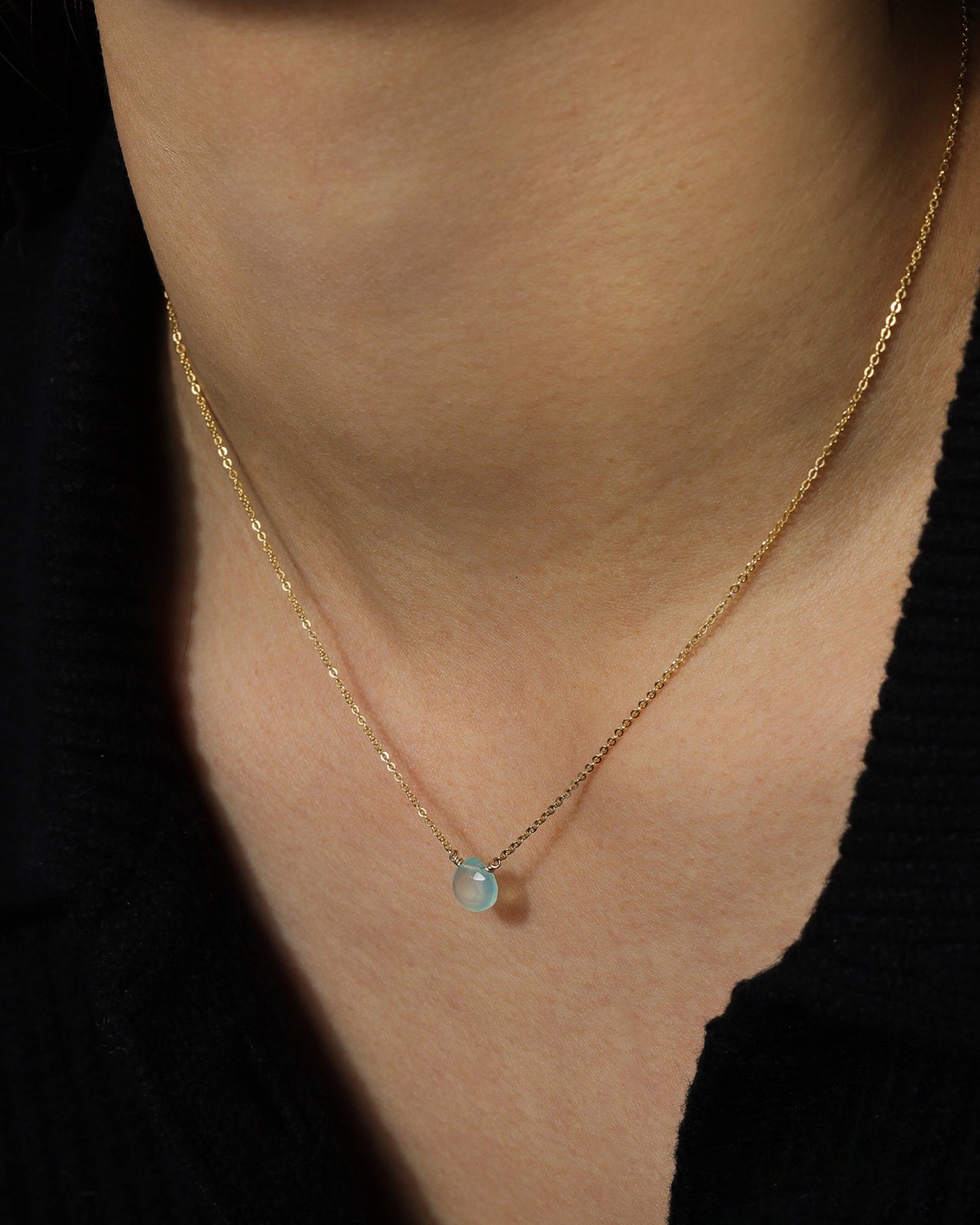 Aqua Chalcedony Heart Cable Chain Necklace | 8mm