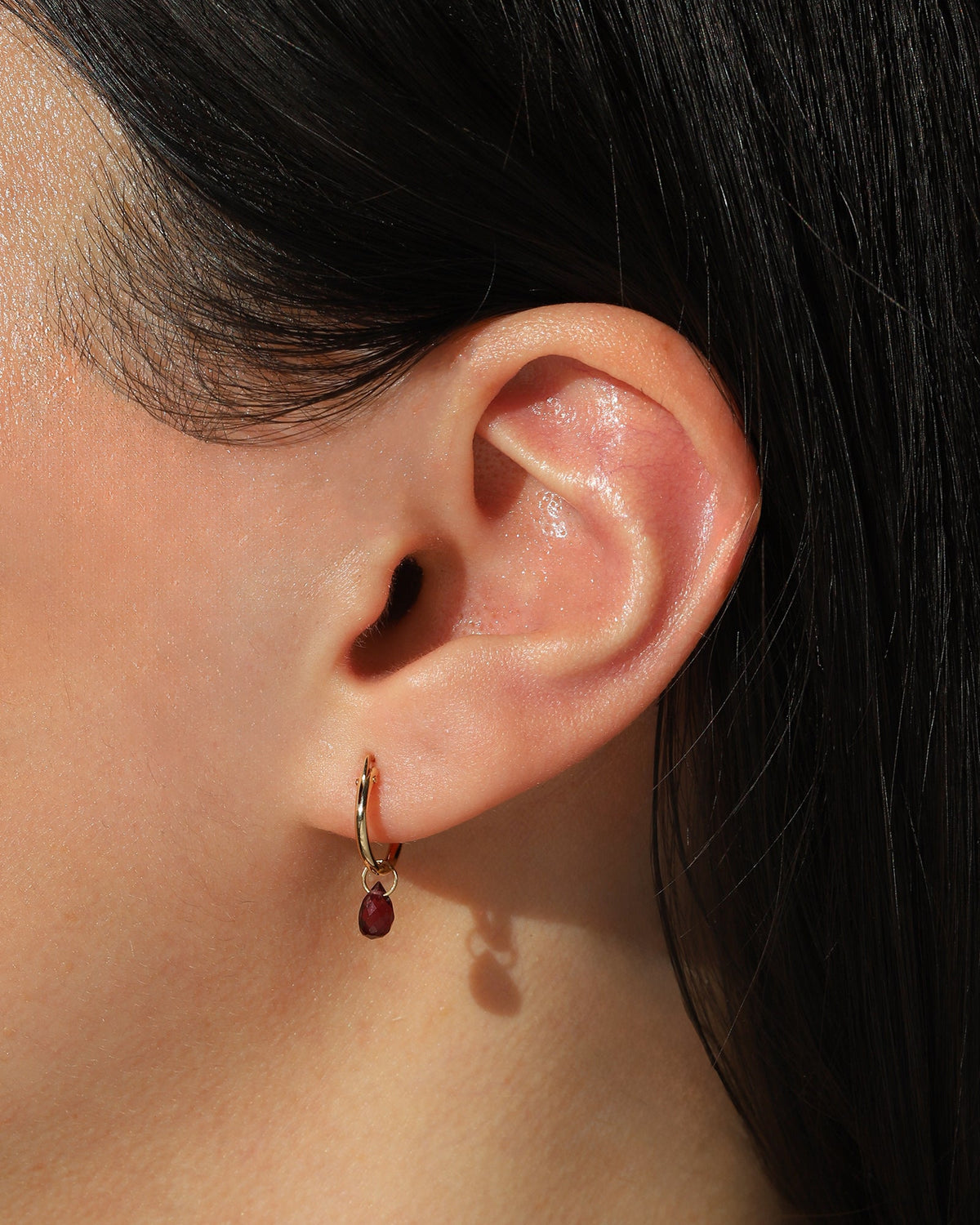 Rhodolite Garnet Teardrop Floating Drop Huggies | 12mm