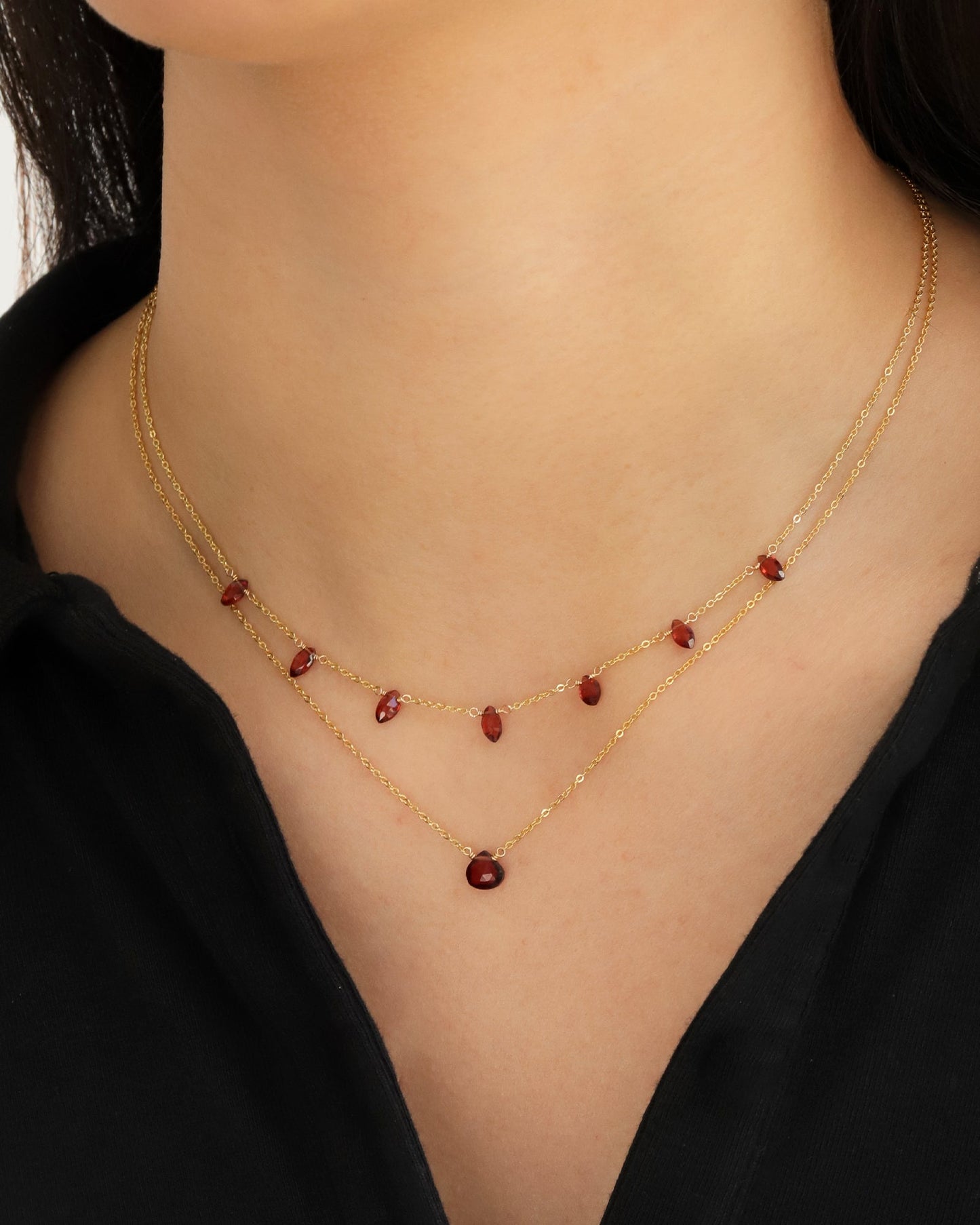 Garnet Heart Cable Chain Necklace | 10mm