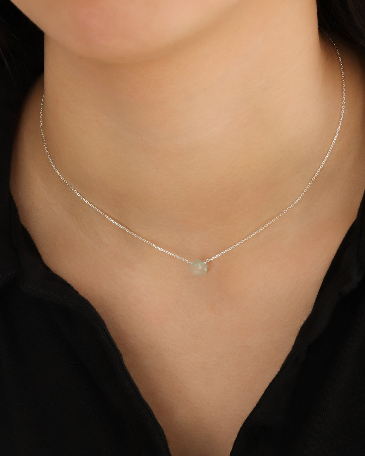 Aqua Chalcedony Heart Cable Chain Necklace | 8mm