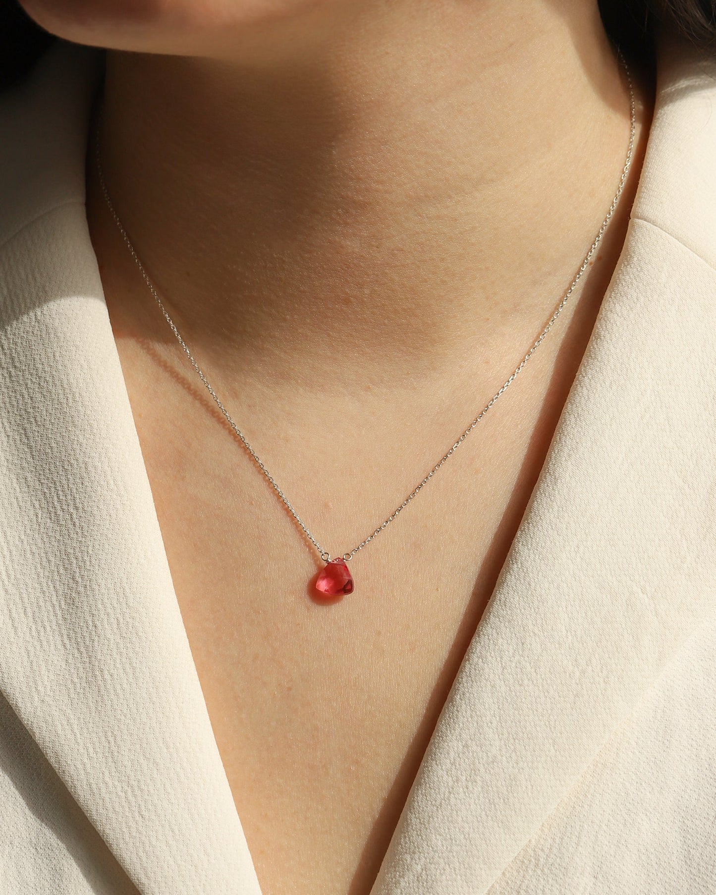 Pink Quartz Trillion Cable Chain Necklace | 8mm