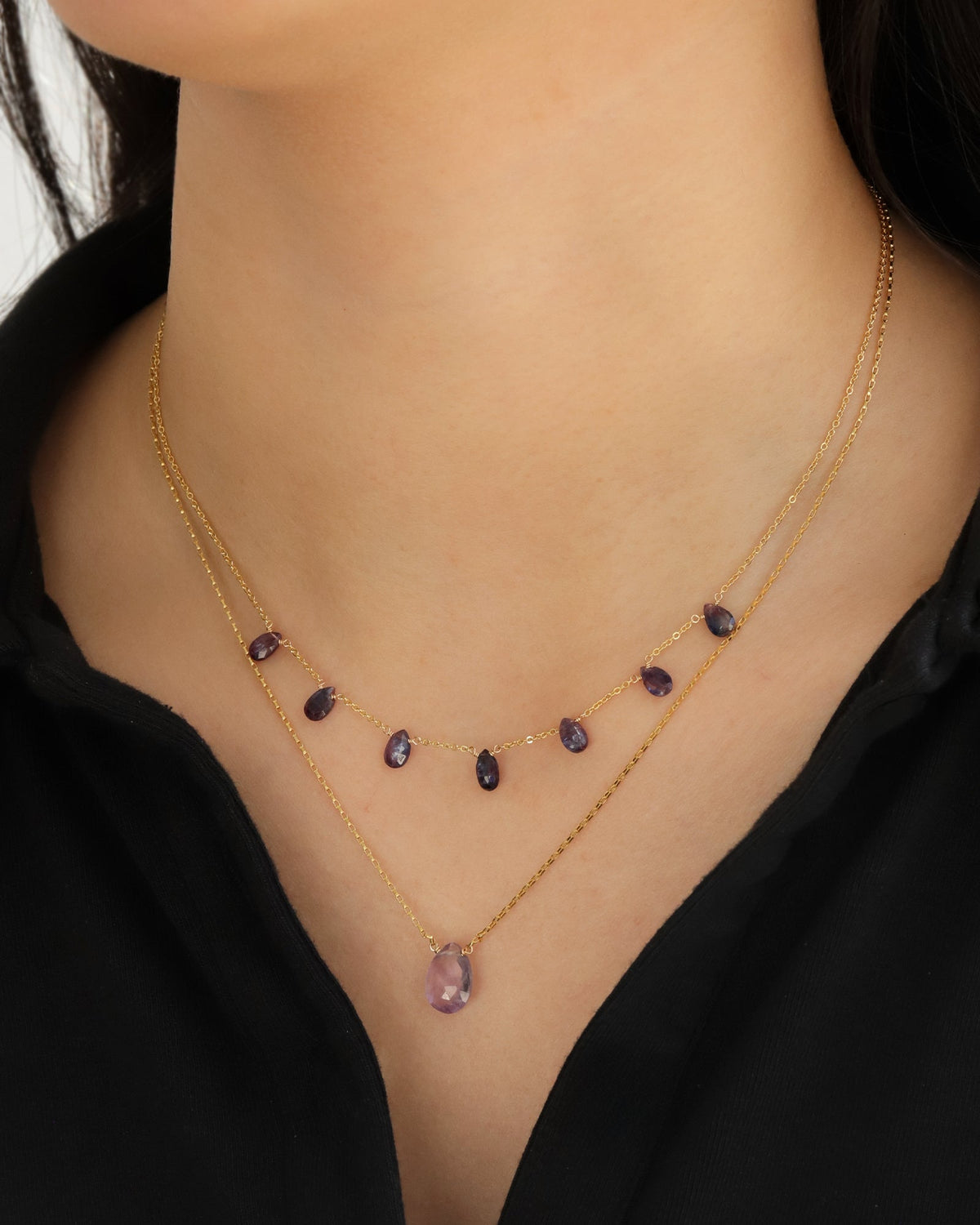 Amethyst Pear Box Chain Necklace | 10mm