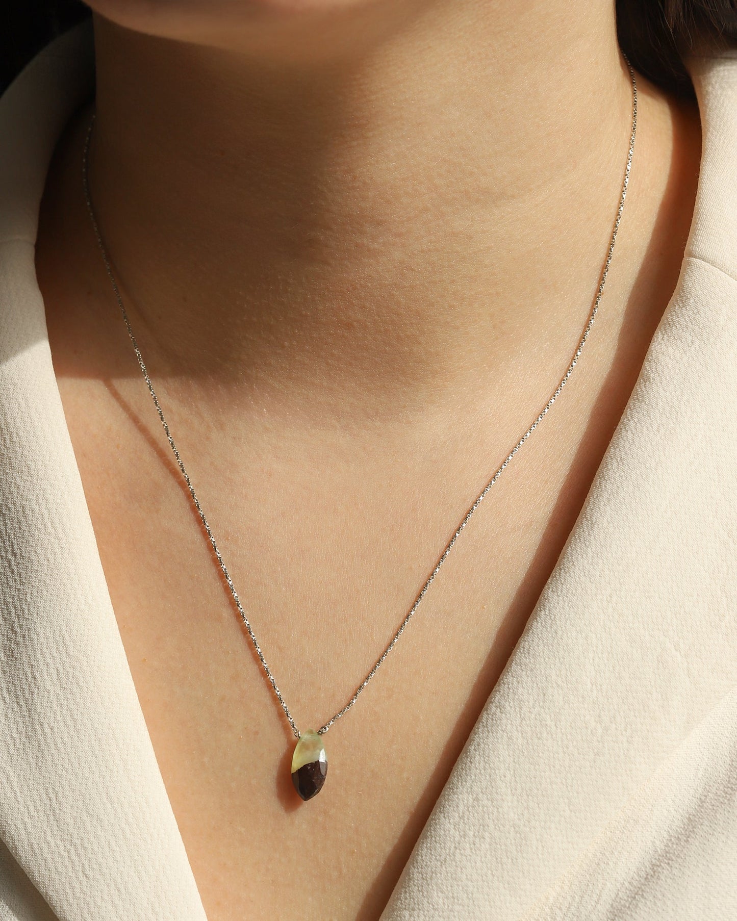 Prehnite Marquise Box Chain Necklace | 10mm