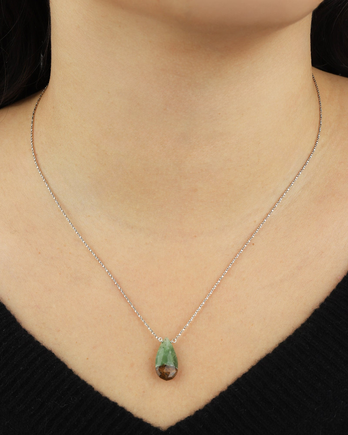 Chrysoprase Pear Box Chain Necklace | 10mm