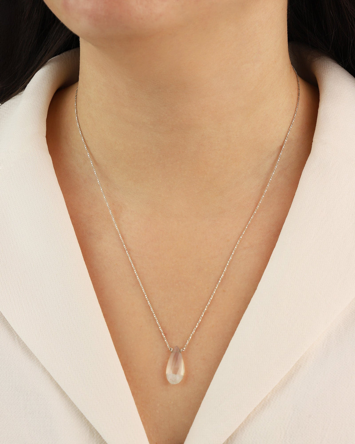 Champagne Agate Pear Box Chain Necklace | 14mm