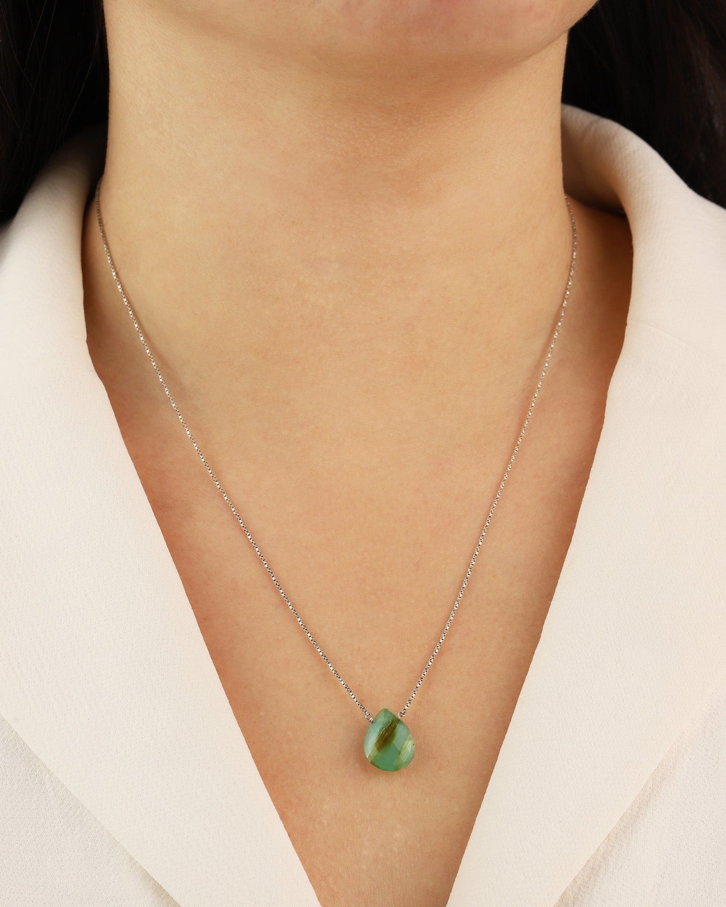 Chrysoprase Pear Box Chain Necklace | 8mm