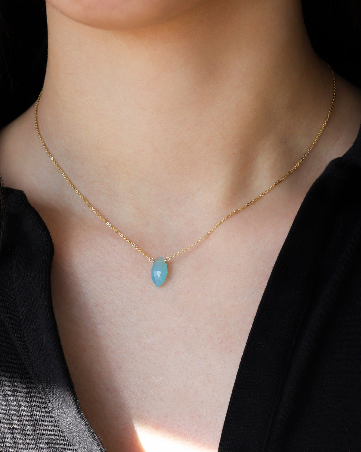 Blue Chalcedony Marquise Cable Chain Necklace | 12mm