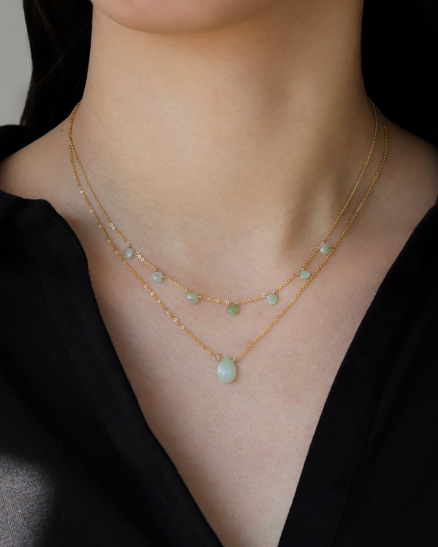 Sea Blue Chalcedony Pear Cable Chain Necklace | 8mm