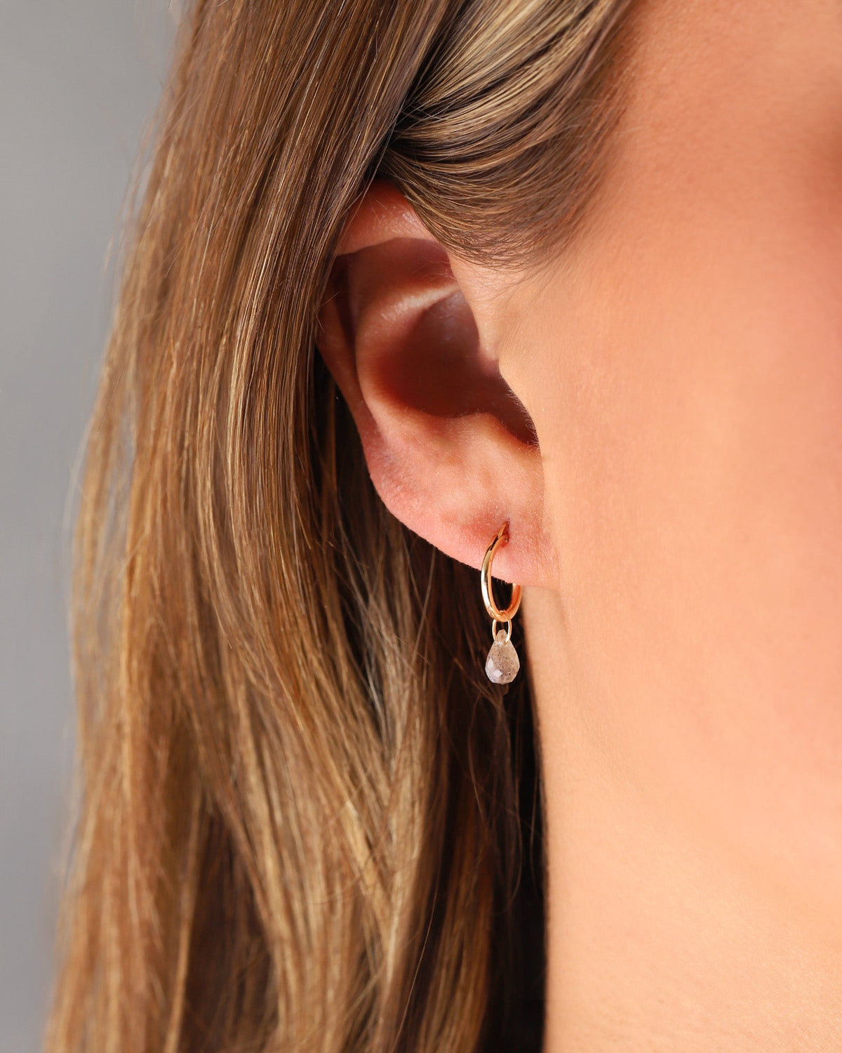 Labradorite Teardrop Floating Drop Huggies | 12mm