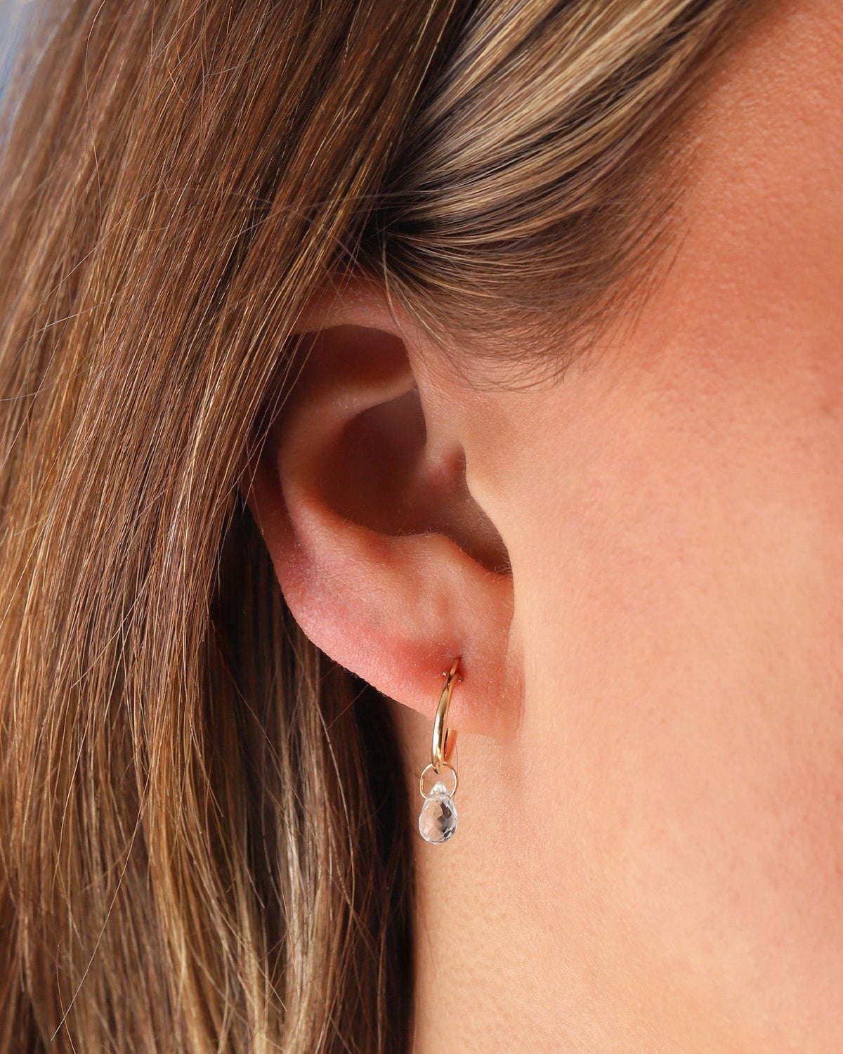 Sky Blue Topaz Teardrop Floating Drop Huggies | 12mm