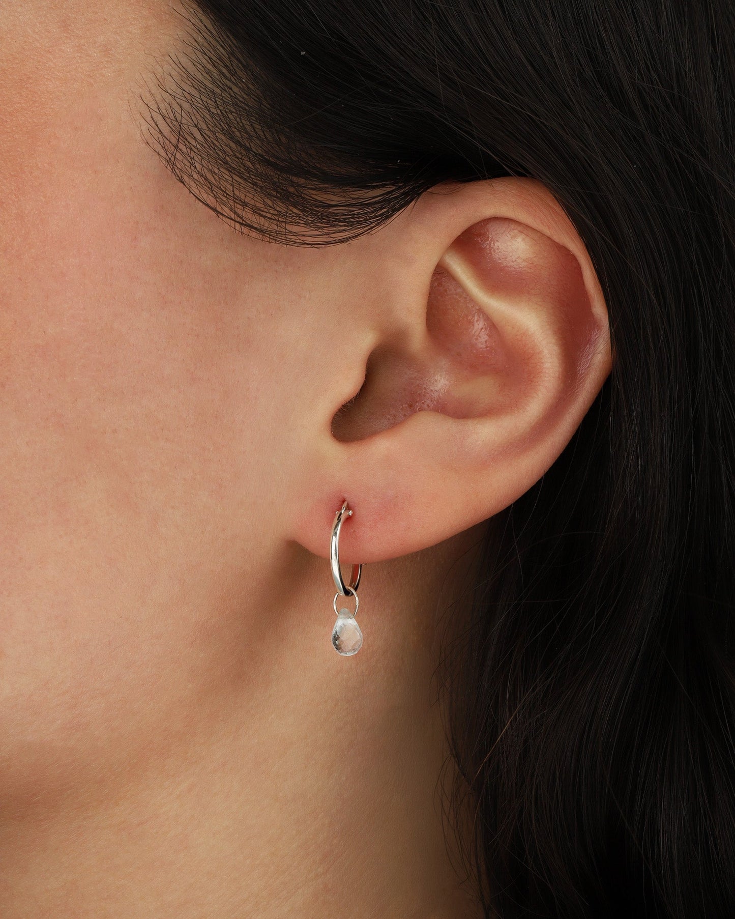 Sky Blue Topaz Teardrop Floating Drop Huggies | 12mm