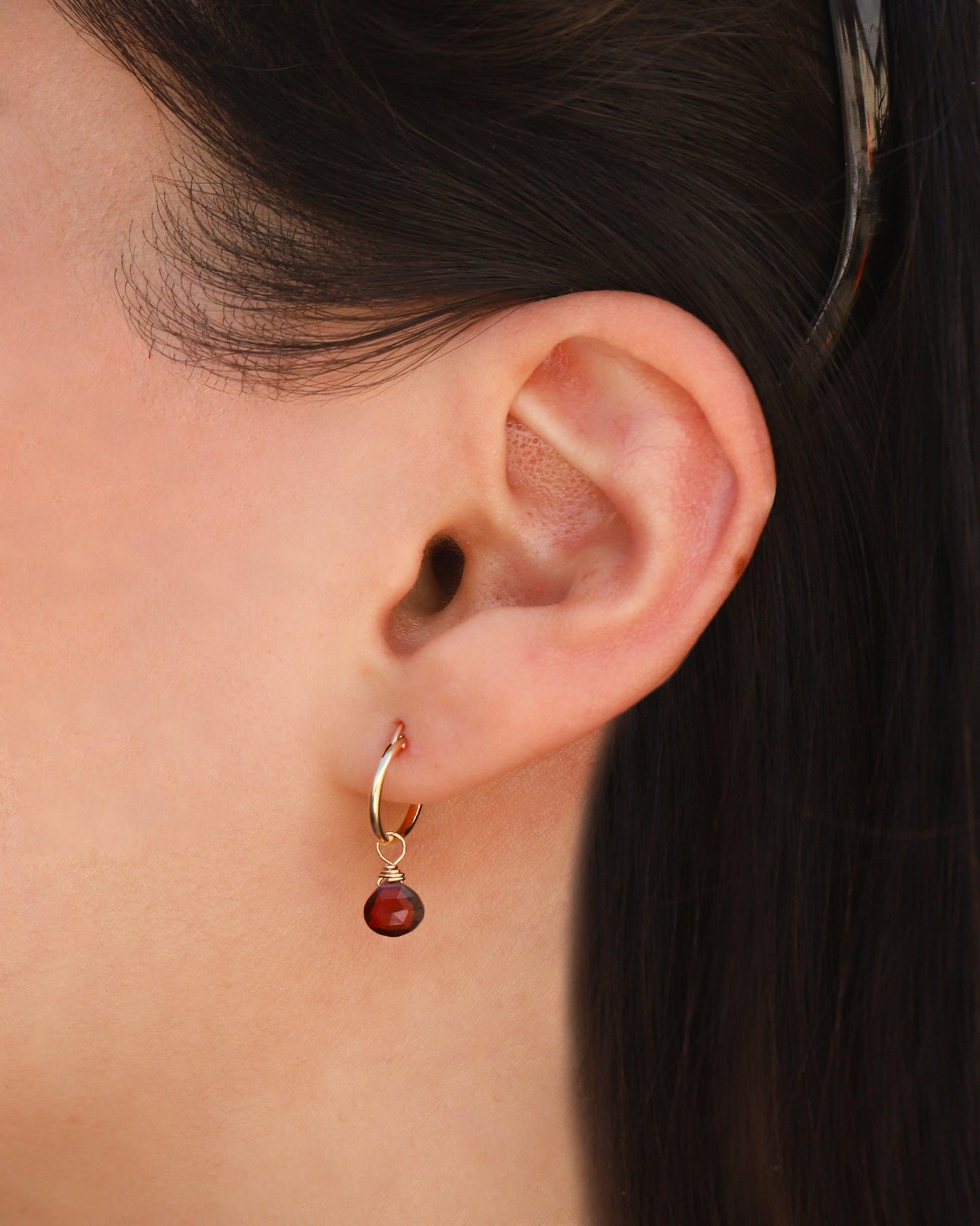 Garnet Heart Floating Drop Huggies | 12mm