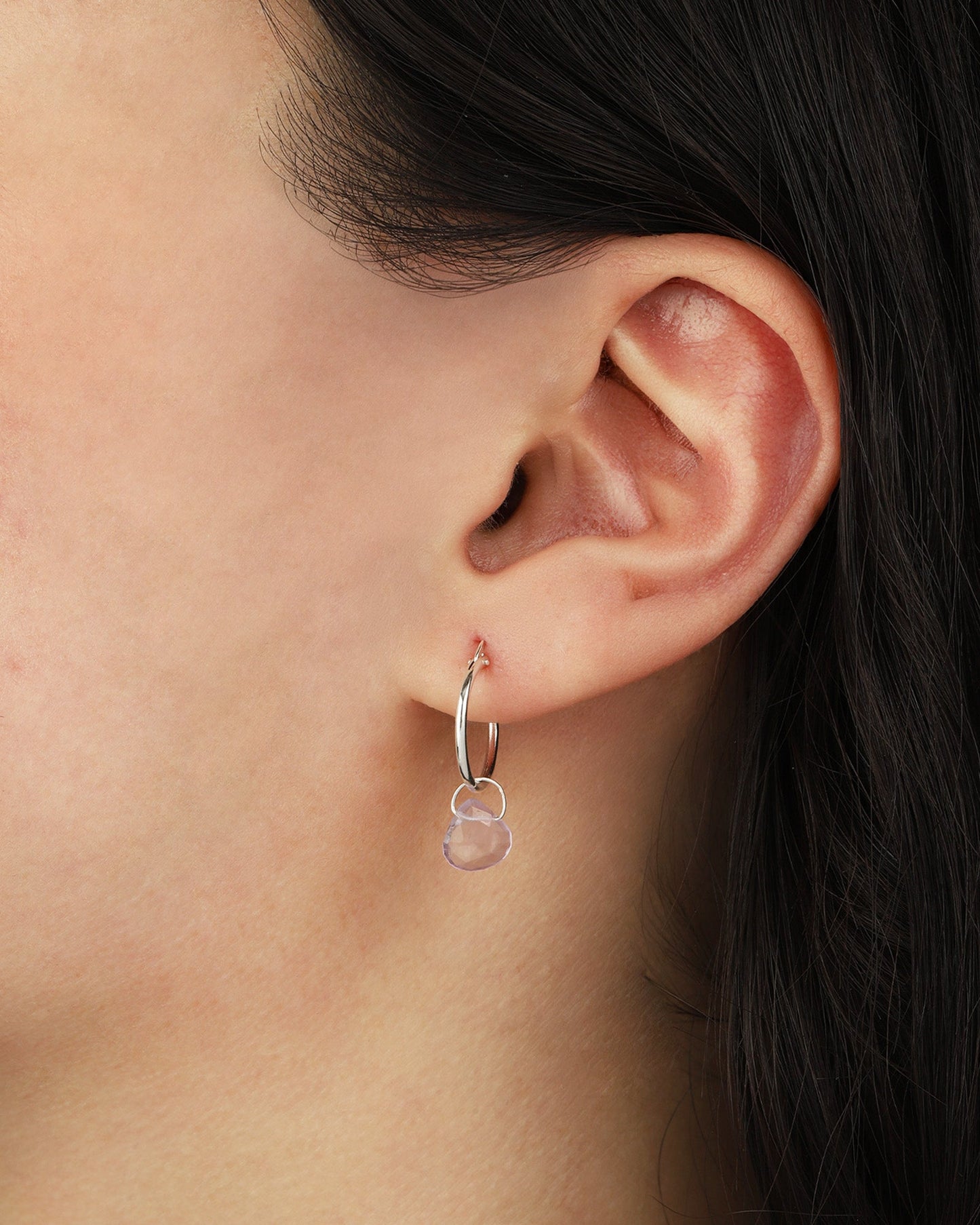 Amethyst Heart Floating Drop Huggies | 14mm