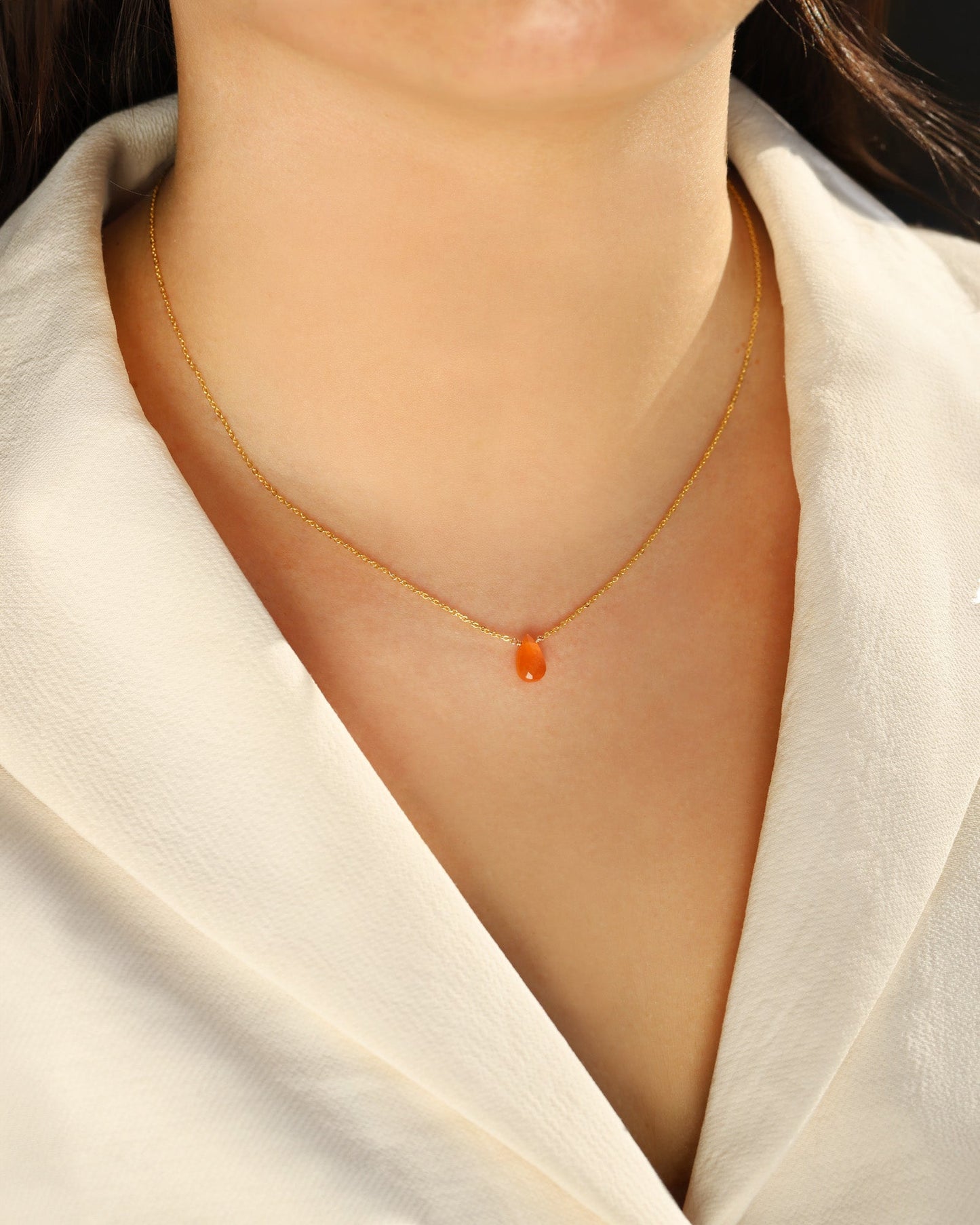 Carnelian Pear Cable Chain Necklace | 6mm