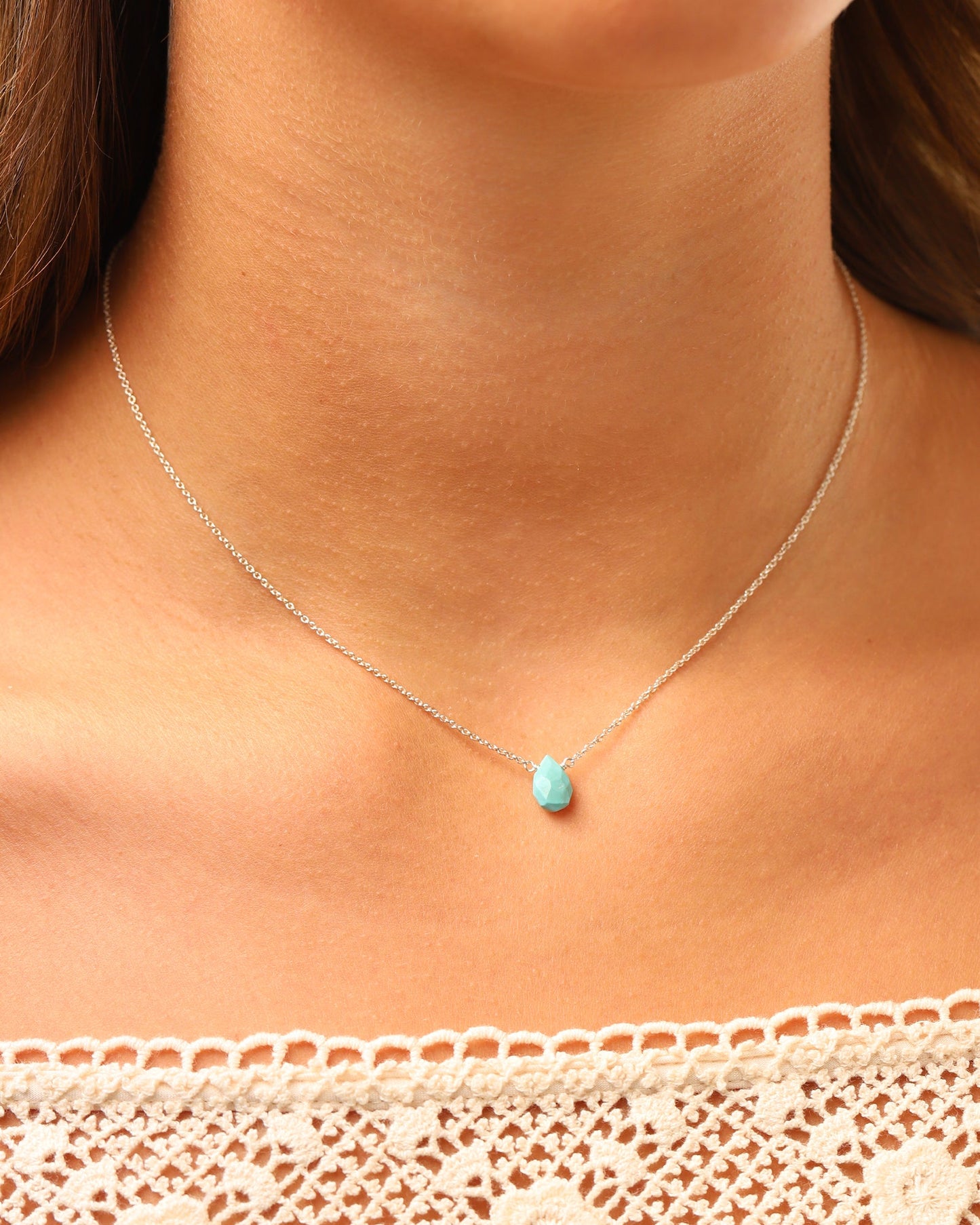Turquoise Pear Cable Chain Necklace | 6mm