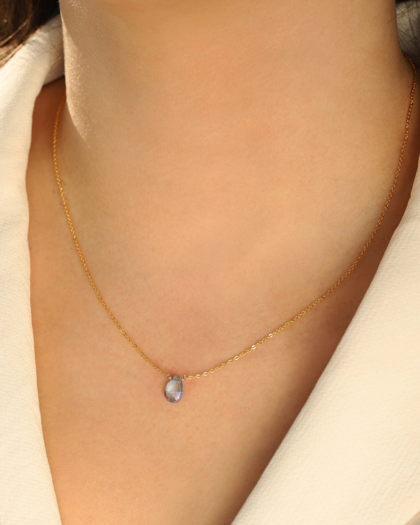 Mystic Blue Topaz Pear Cable Chain Necklace | 8mm