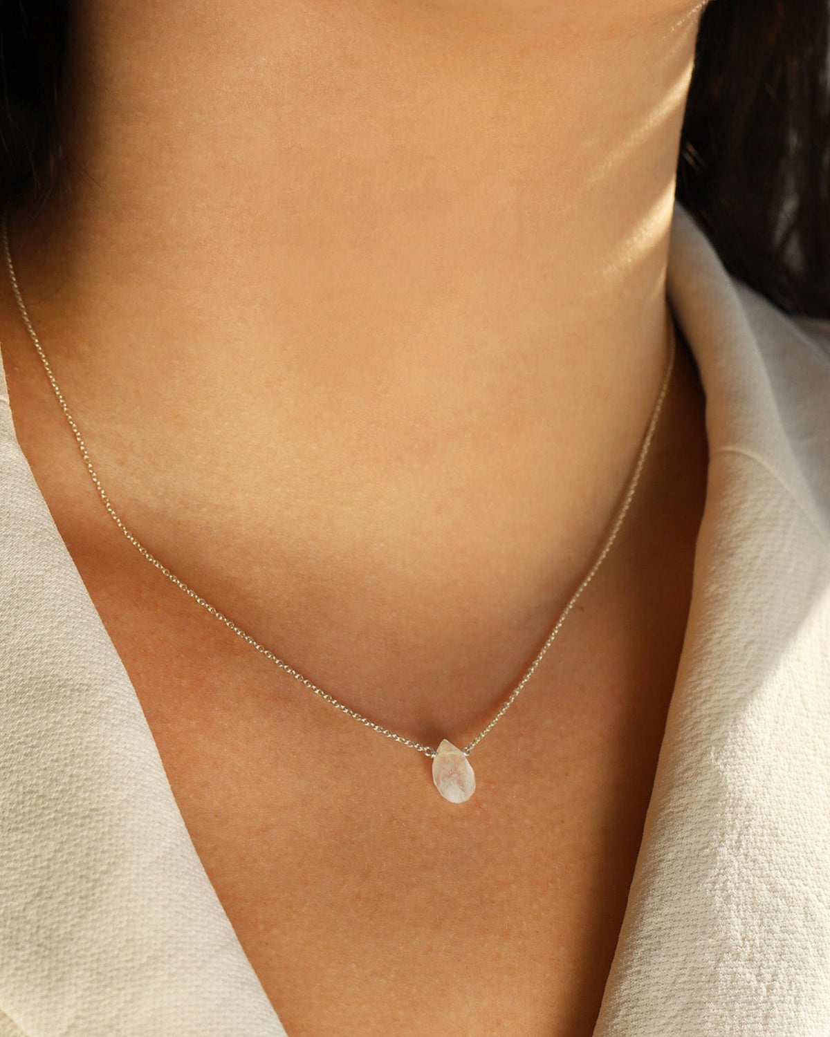 Rainbow Moonstone Pear Cable Chain Necklace | 8mm