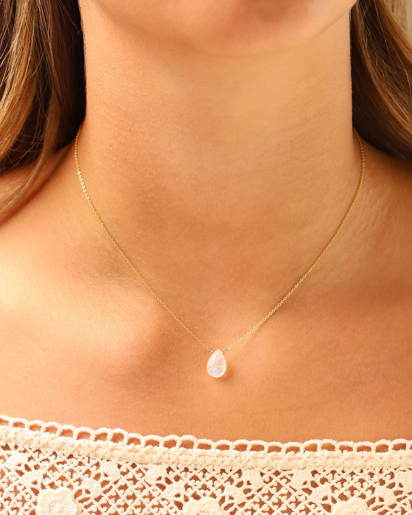 Rainbow Moonstone Pear Cable Chain Necklace | 8mm