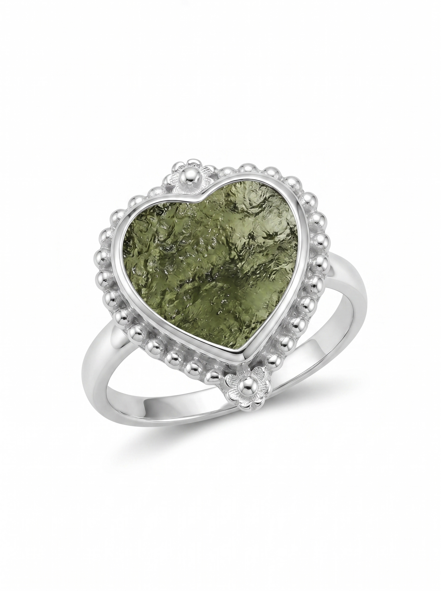 Authentic Czech Republic Moldavite Rough Heart Shaped Gemstone 925 Solid Sterling Silver Handmade Ring Jewelry