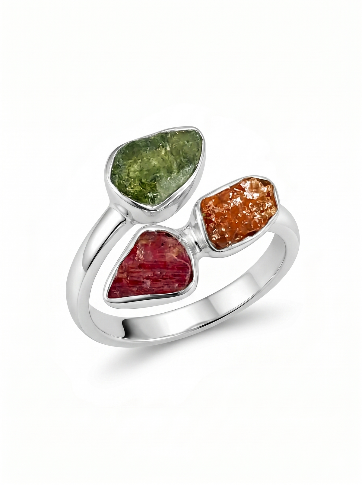 Authentic Czech Republic Moldavite Rough and Pink Tourmaline Gemstone 925 Solid Sterling Silver Handmade Ring Jewelry